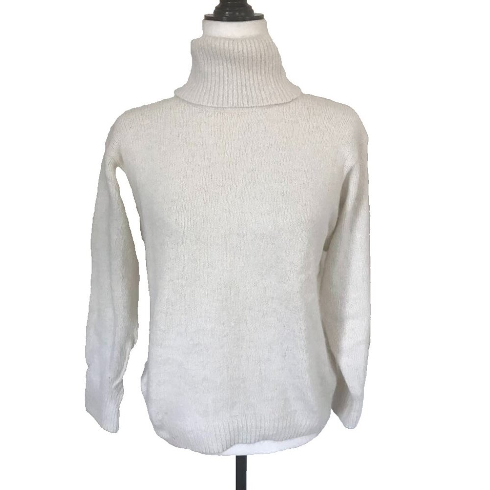 Vintage BAY CLUB Turtleneck Sweater Size Large Silk Angora Blend Ivory